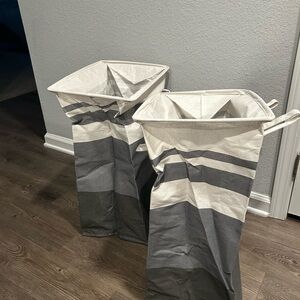 Striped Gray and White Laundry Hampers